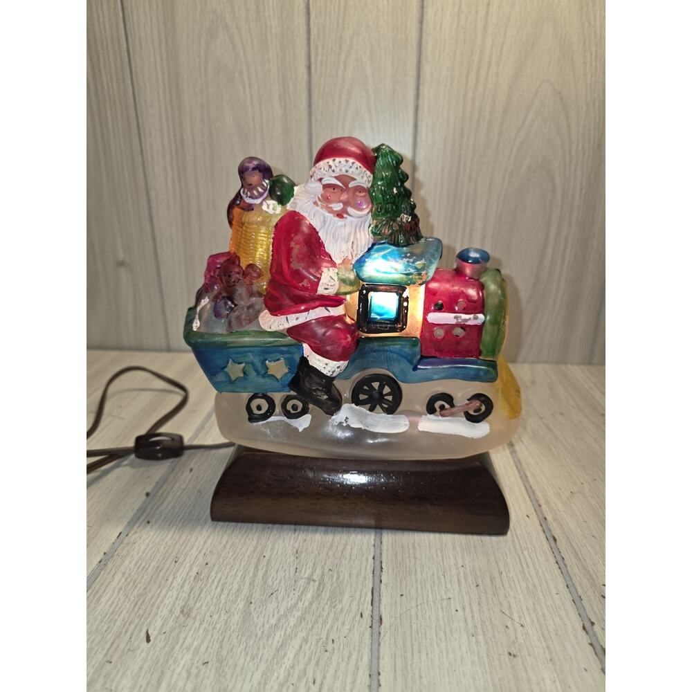 Vtg Old World Christmas Lamp Santa On A Train Hand painted Glass Holiday Decor